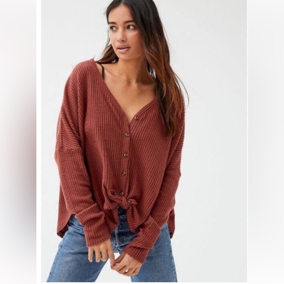 Urban Outfitters Tops - UO Out From Under Burnt Orange Waffle Tie Top